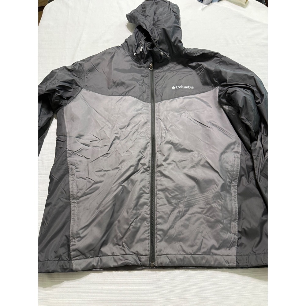 Columbia Mens Gray Fleece Lined Hooded Windbreaker Jacket Size Large Colorblock